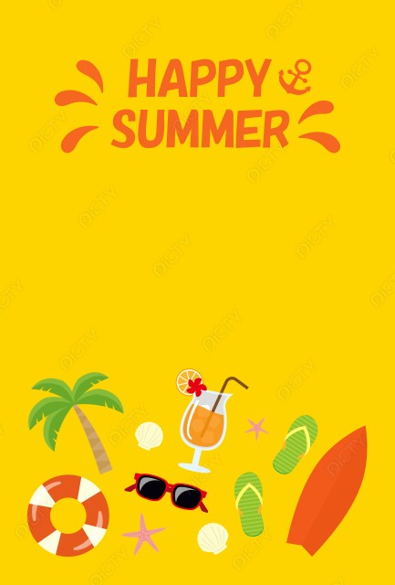 夏のグリーティングカード、暑中見舞いのデザイン、背景イエロー