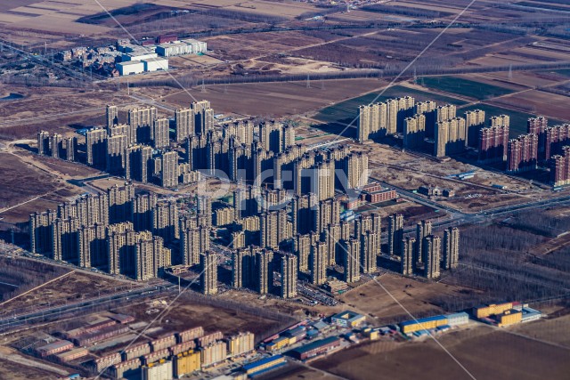 飛行機から見える中国・北京の住宅街