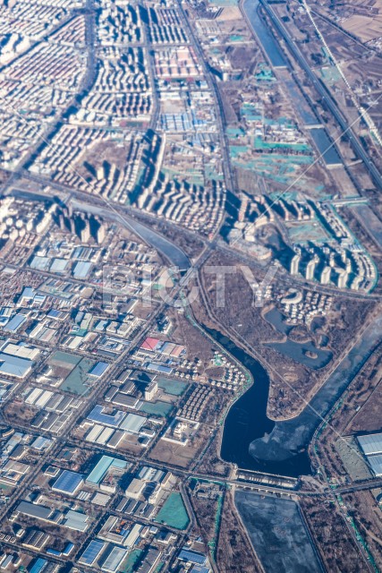 飛行機から見える中国の街並み
