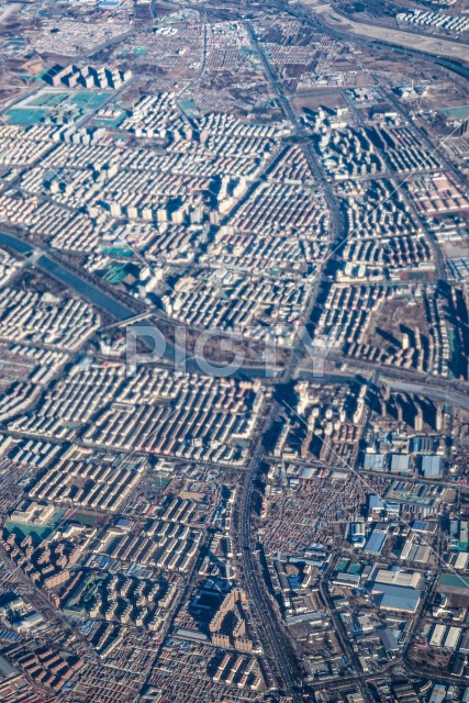 飛行機から見える中国の街並み
