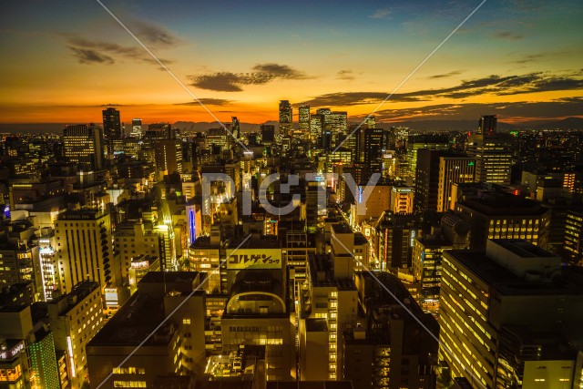 名古屋テレビ塔の展望台からの夕景