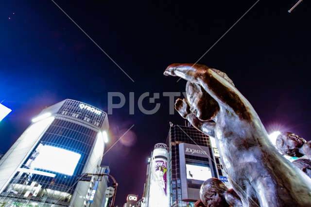 渋谷スクランブル交差点の夜景