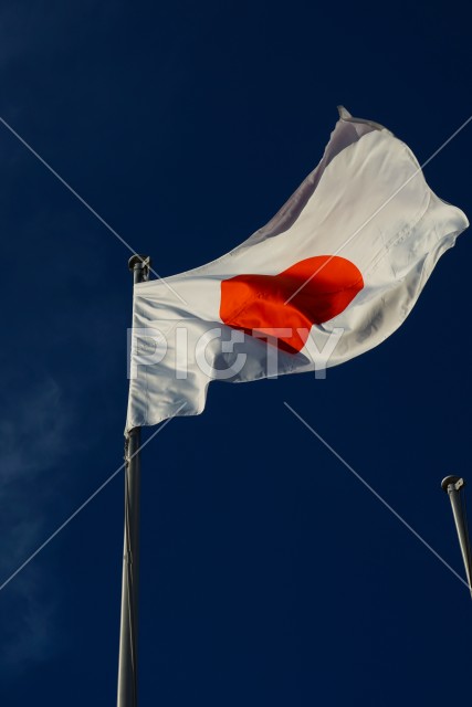 日本国国旗（日の丸）と青空