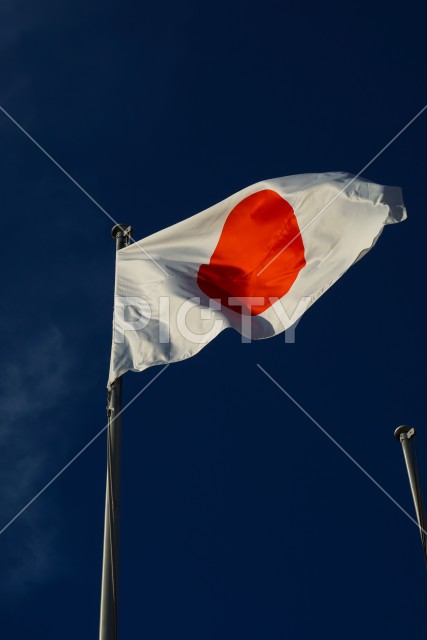 日本国国旗（日の丸）と青空