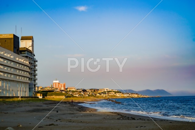 函館の砂浜と海