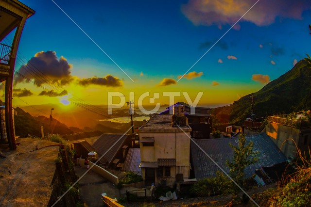 台湾九份から見える夕景