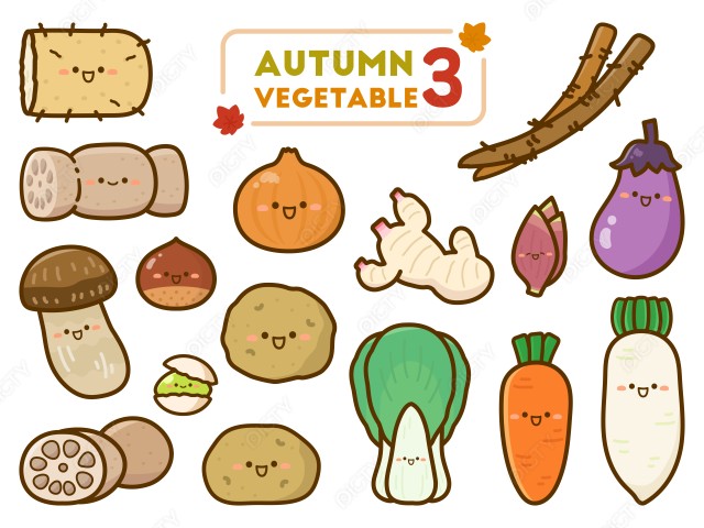 かわいい野菜、秋野菜イラストセット03