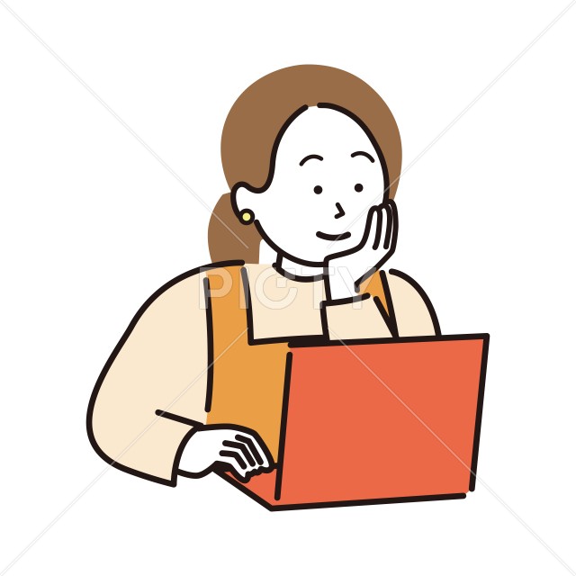 パソコンを覗く女性