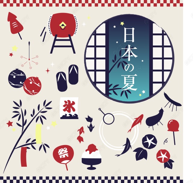 レトロな日本の夏イラストセット