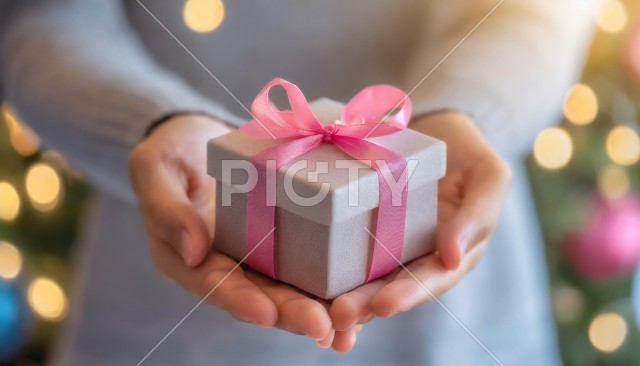 バレンタインにプレゼントを渡す女性の手