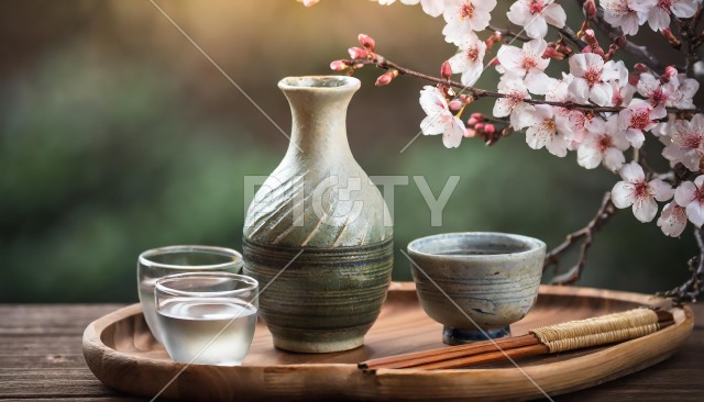 桜と日本酒のイメージ