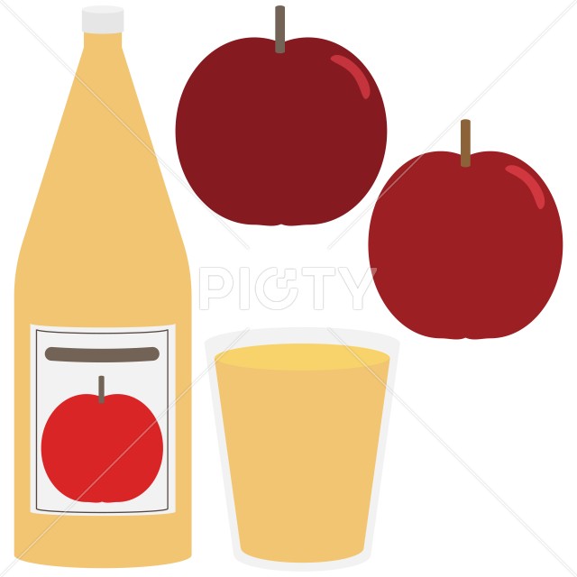りんごとりんごジュースのイメージイラストセット