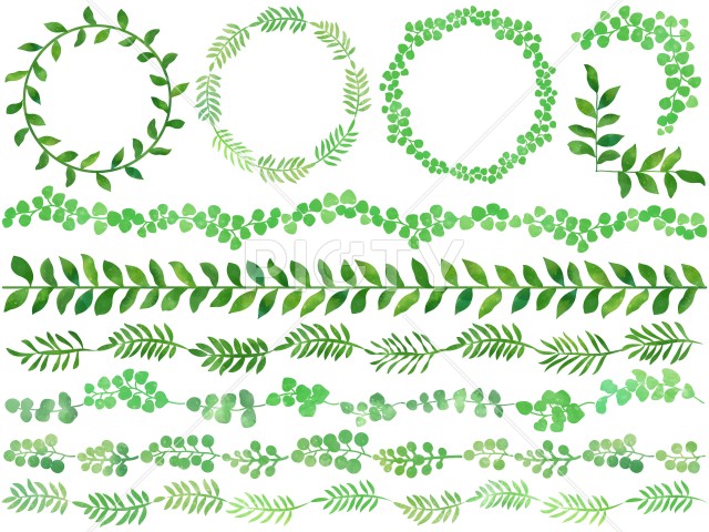 緑の葉の装飾イラストセット
