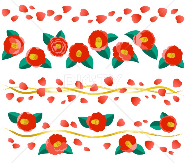 赤い椿の罫線セット【カラー】
