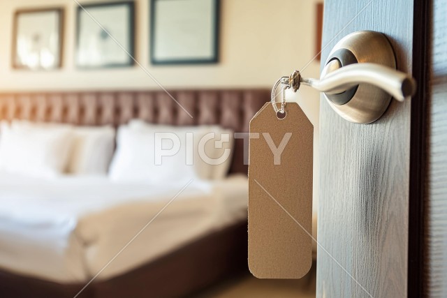 ホテルの寝室とドアノブ