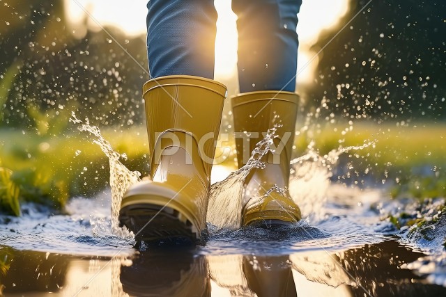 水たまりを歩くイメージ
