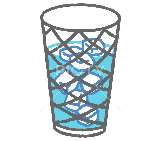 氷水の入ったカットグラスのカラーイラスト