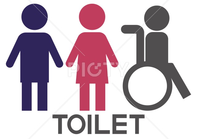 シンプルなトイレ案内のアイコン素材（車椅子アイコン付）