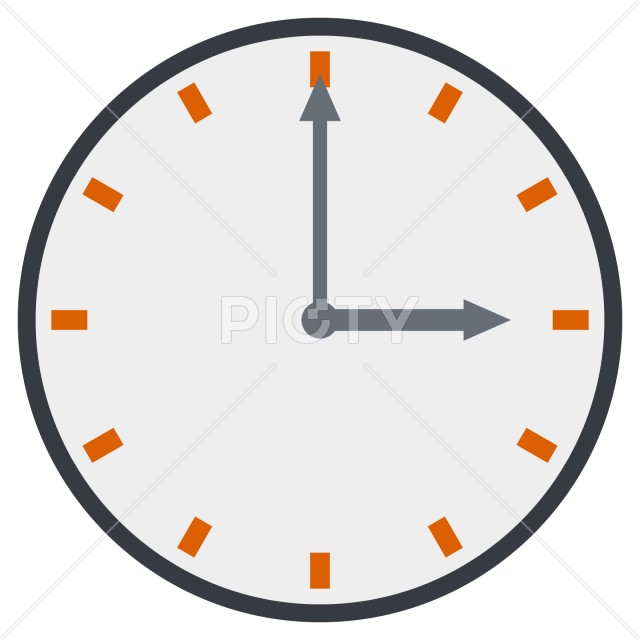 シンプルな3時を示す時計のアイコン素材