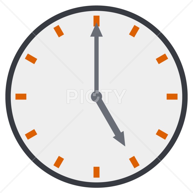 シンプルな5時を示す時計のアイコン素材