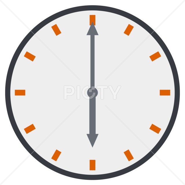 シンプルな6時を示す時計のアイコン素材
