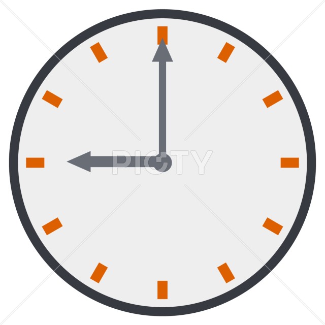 シンプルな9時を示す時計のアイコン素材