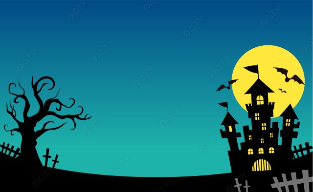 ハロウィン 屋敷と満月の夜の背景